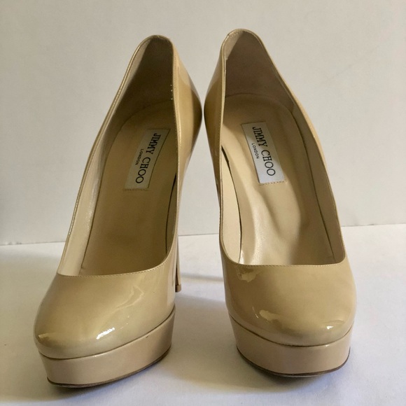 Jimmy Choo Cosmic Patent Nude Platform Pumps - Picture 5 of 13
